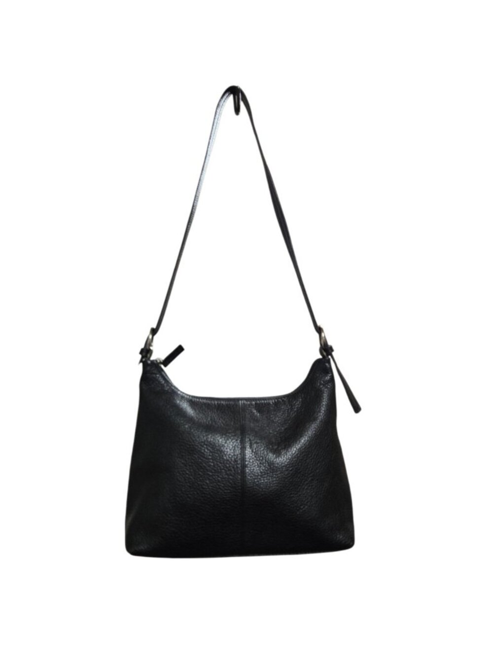 Liz Claiborne Pebbled Leather Hobo Shoulder Bag Purse Black Zip Closure